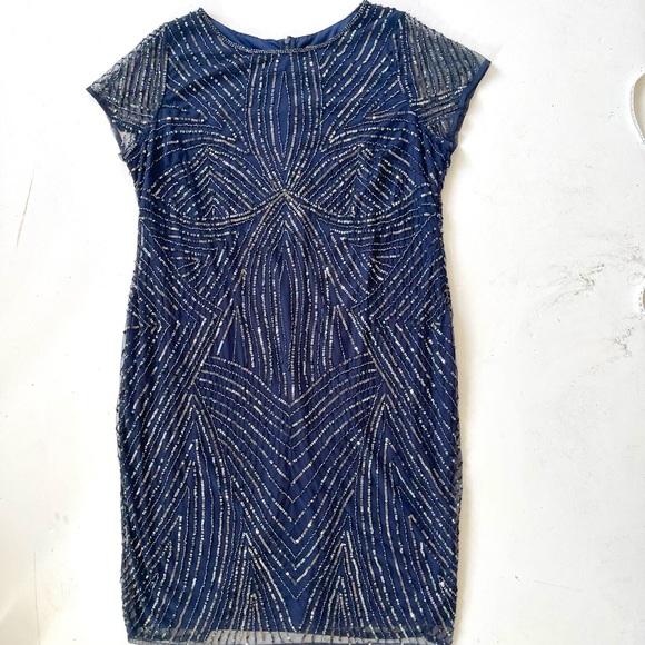 Adrianna Papell Midnight Blue Beaded Midi Dress - Picture 3 of 10